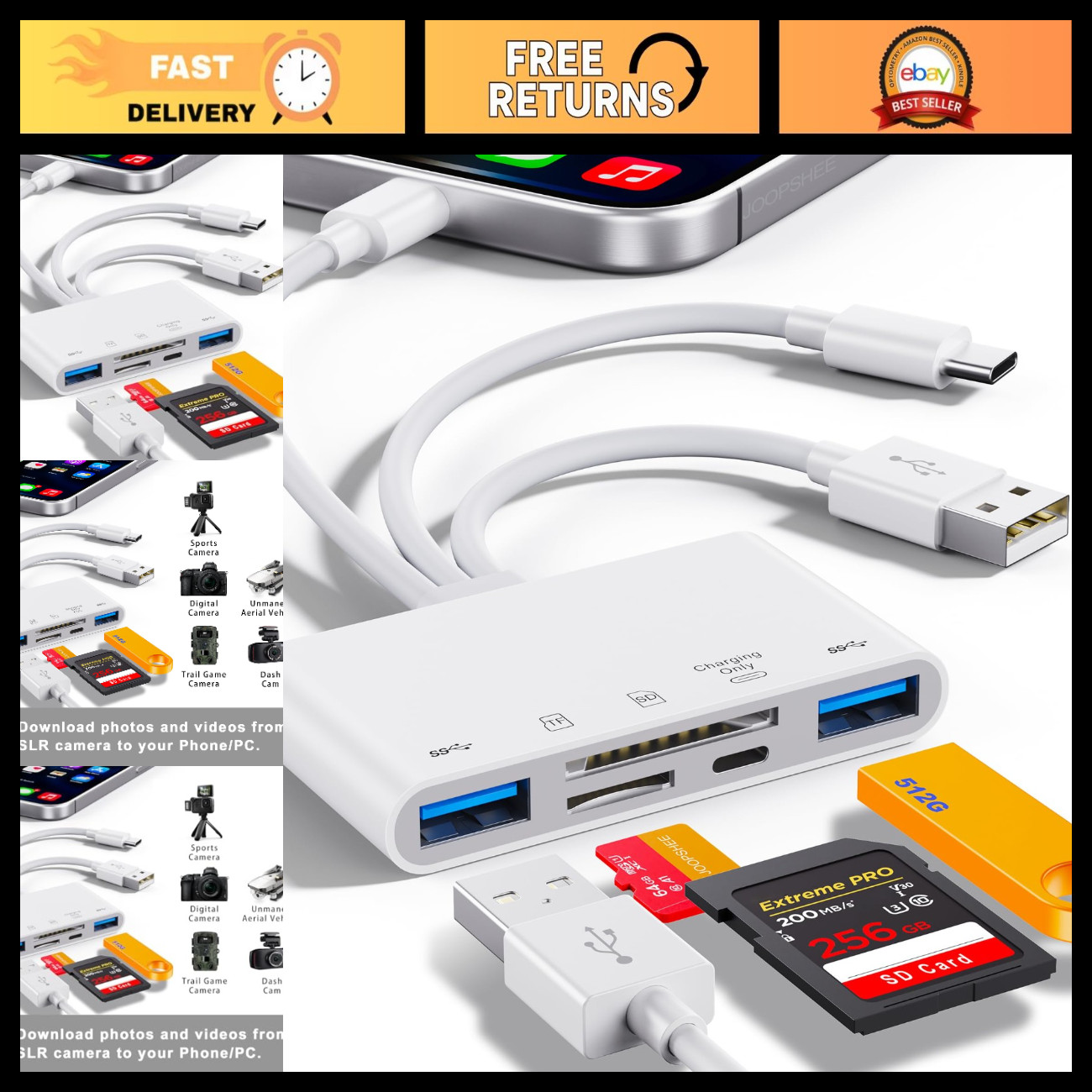 5-in-1 Memory Card Reader, USB OTG Adapter & SD Card Reader for i-Phone/i-Pad,