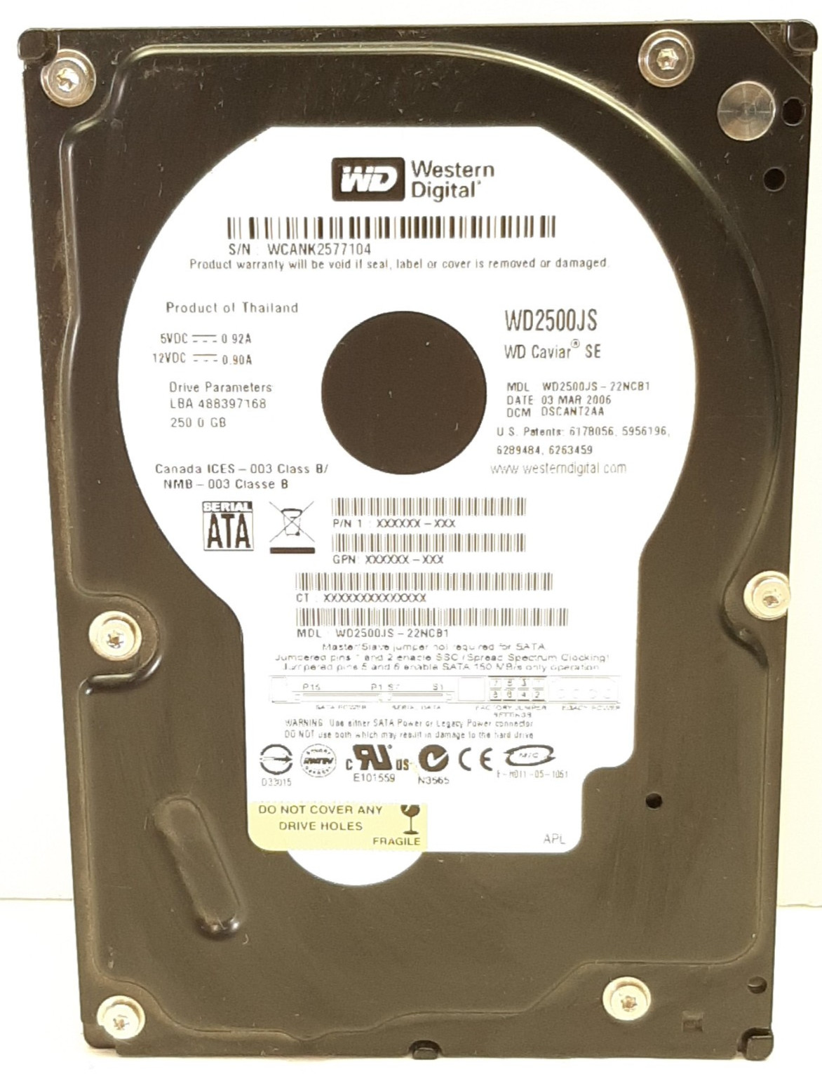 Western Digital WD2500JS-22ncb1 250GB Hard Drive Tested Wiped  OBB4