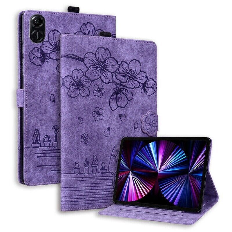 Leather Flower Cat Tablet Case For HUAWEI HONOR Pad X9 11.5" Pad 9 12.1" X8A 11"