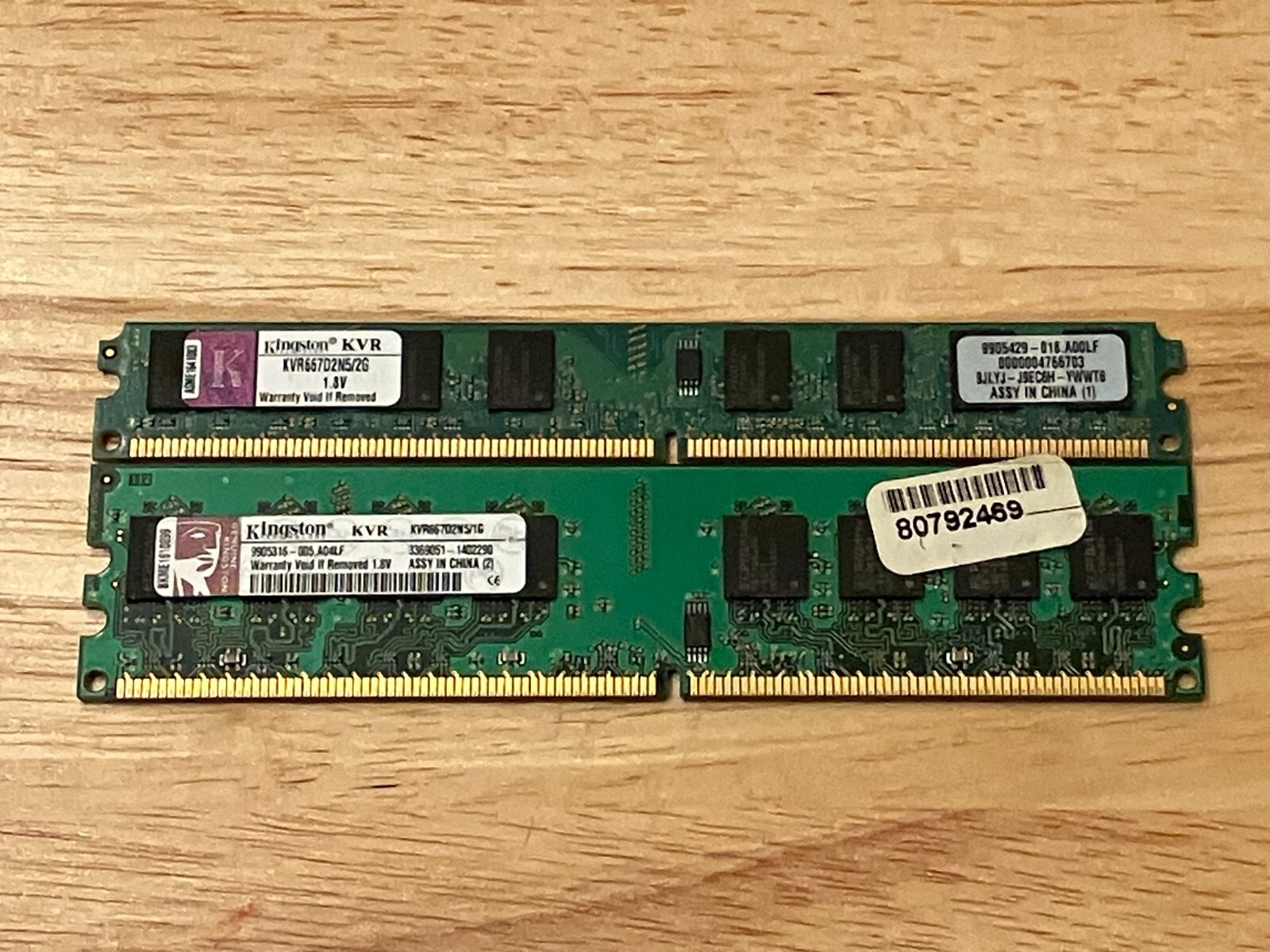 Gently Used Kingston 3GB Memory Kit, DDR2-667 PC2-5300 KVR667D2N5 Desktop Ram