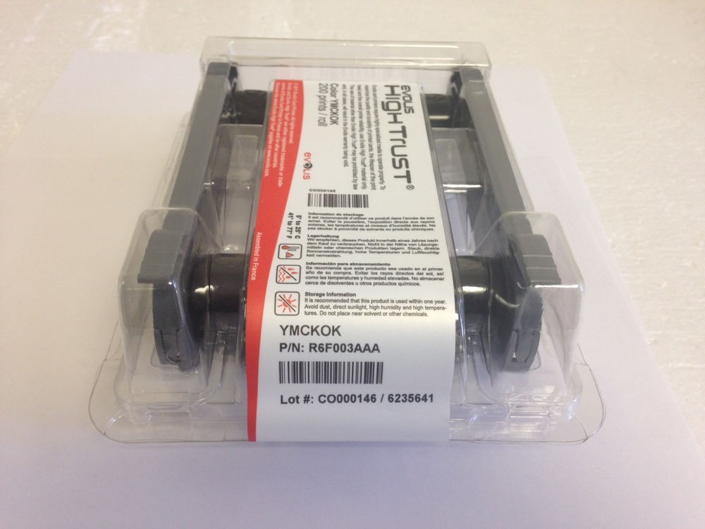 Evolis R6F003AAA Color Ribbon YMCKOK 200 Prints NEW
