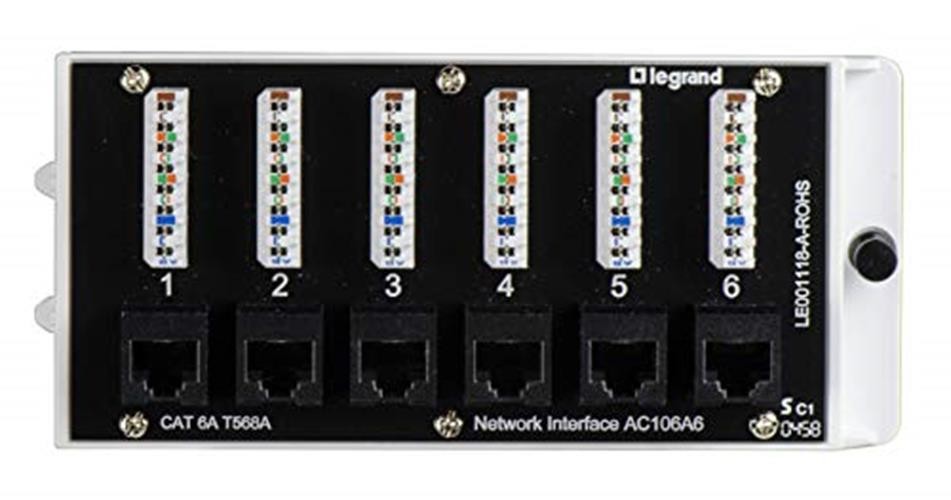 Legrand - OnQ Home Theater Patch Panel, 6 Port Interface Module, Cat 6A 