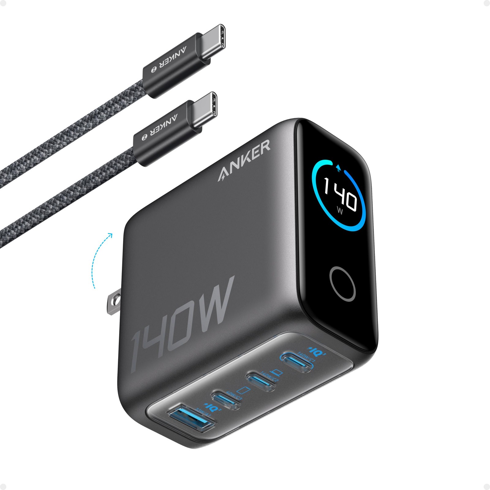 Anker MacBook Charger,140W Max 4-Port 2.72 x x 1.42 inches, Dark Gray 
