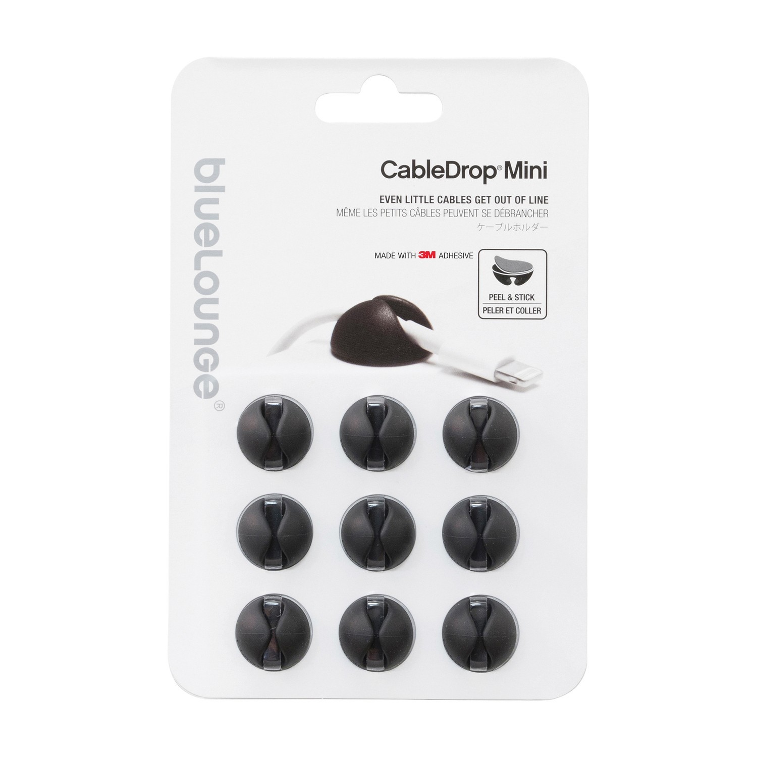 BLUELOUNGE® CableDrop Mini Multipurpose Cable Clips, 9 Count (Black)