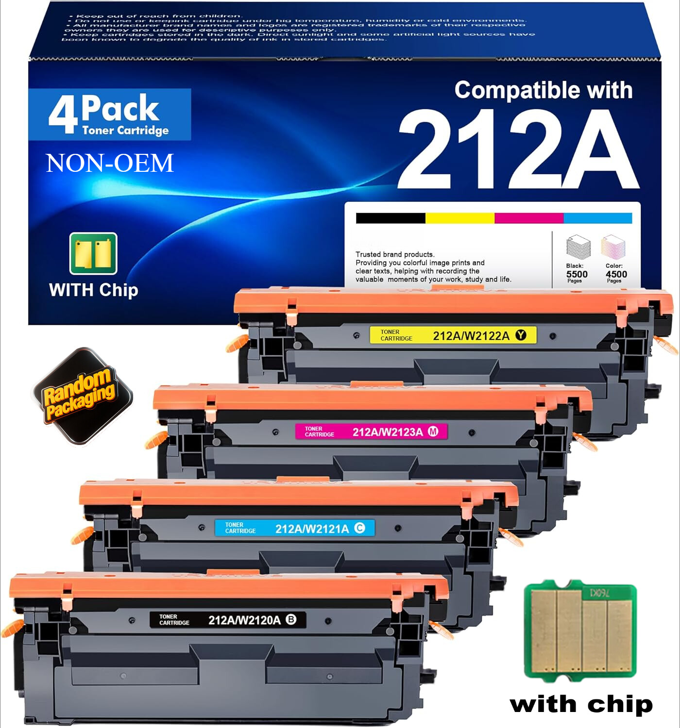 212A Toner Cartridges 4 Pack with Chip Compatible Replacement for HP 212A 212X