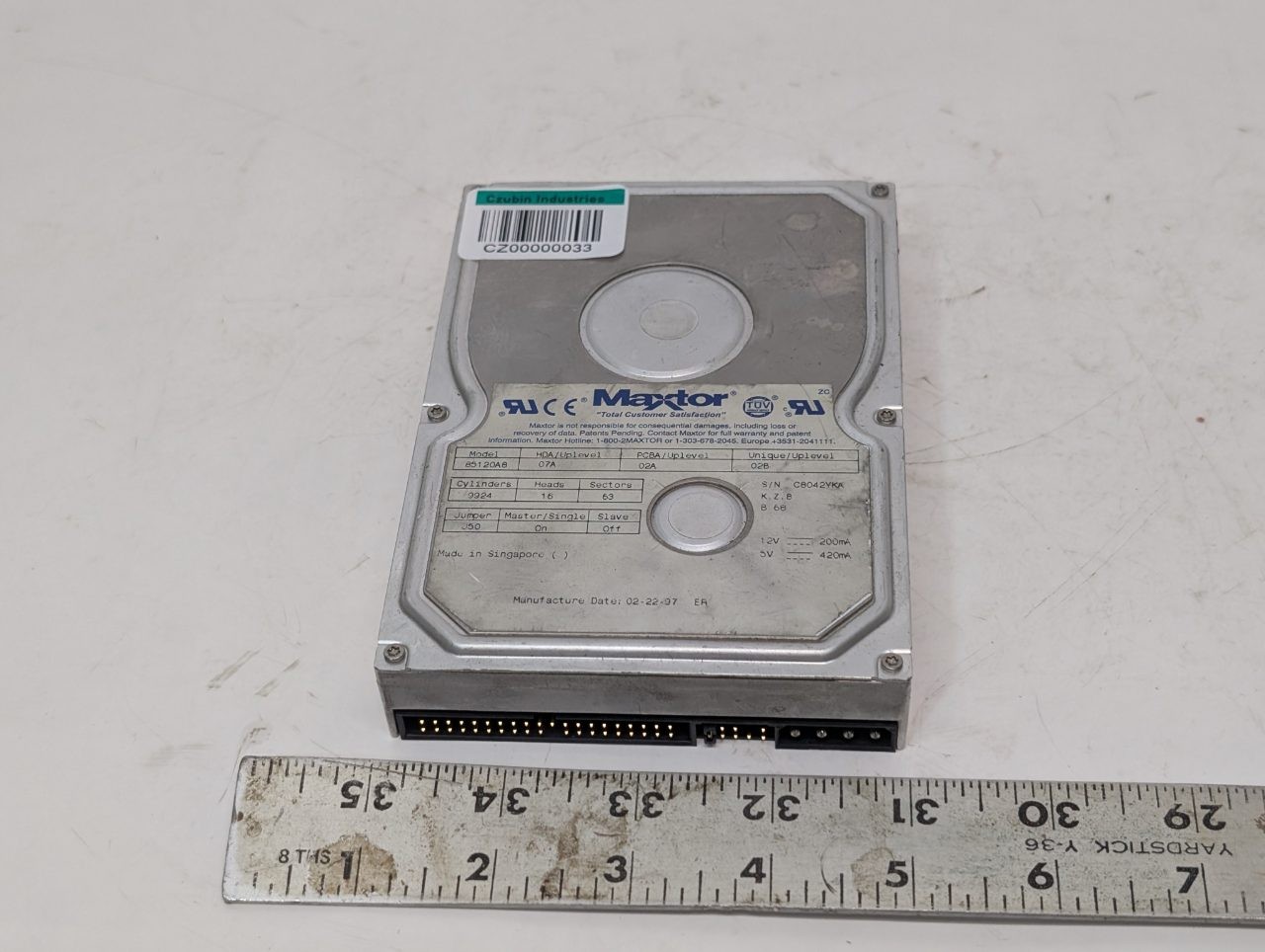 Maxtor 85120A8 3.5" IDE PATA Internal Hard Disk Drive HDD, 5V/12V DC