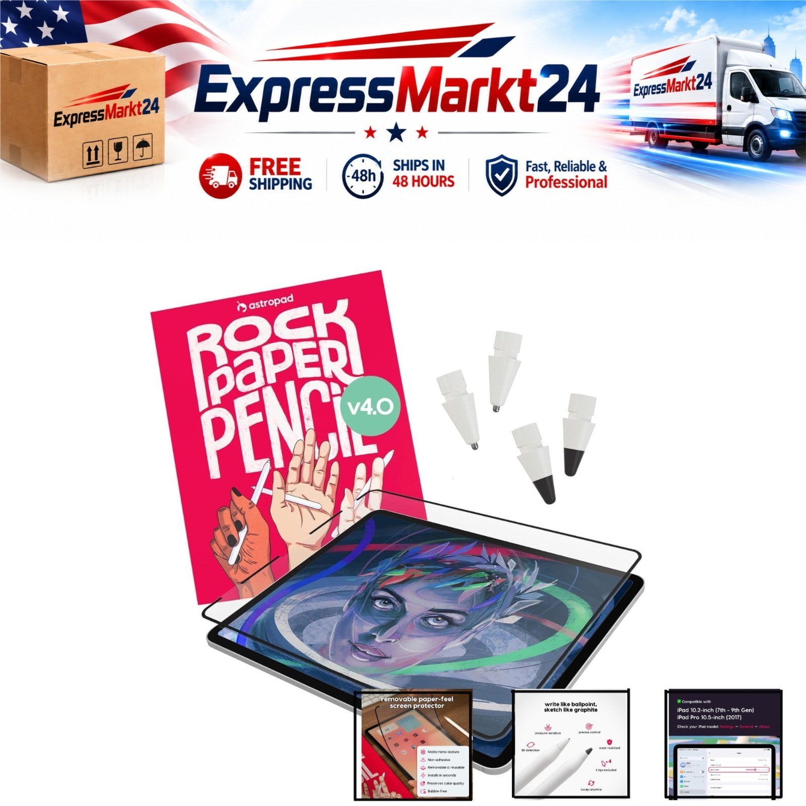 Astropad Rock Paper Pencil v4.0 Matte Screen Protector for iPad 10.2 + 4 Pencil