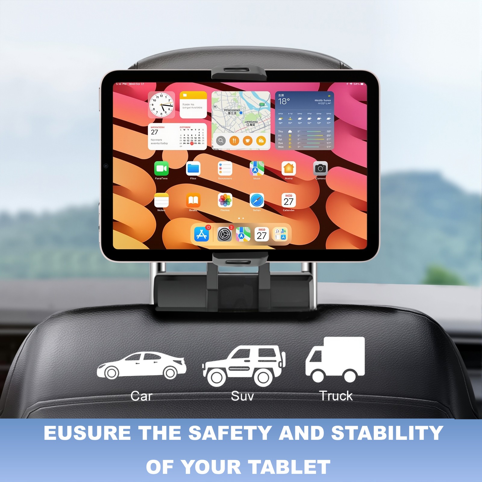 360° Car Back Seat Headrest Mount Tablet Holder for 4-12.3” Universal iPad Phone