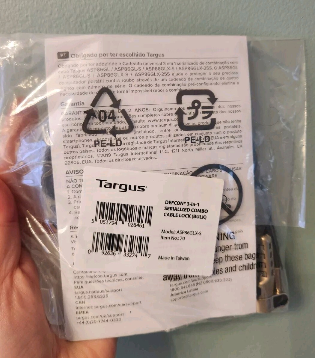 New Targus DEFCON Serialized 3-in-1 Cable LocK