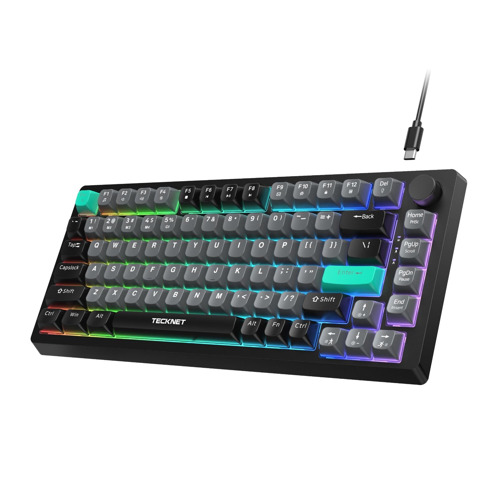 TECKNET Gaming Keyboard 75% Wired Keyboard RGB Backlit 82-Keys with Volume Kn...