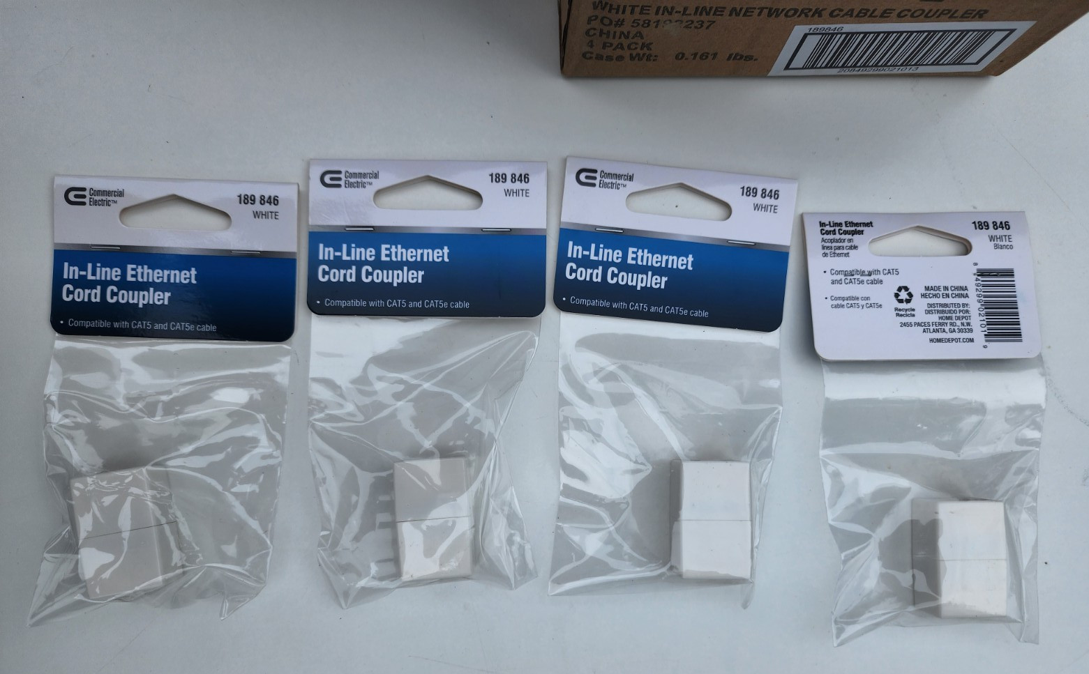 24 - Commercial Electric In-Line Ethernet Cord Coupler RJ45 White 6 Boxes of 4