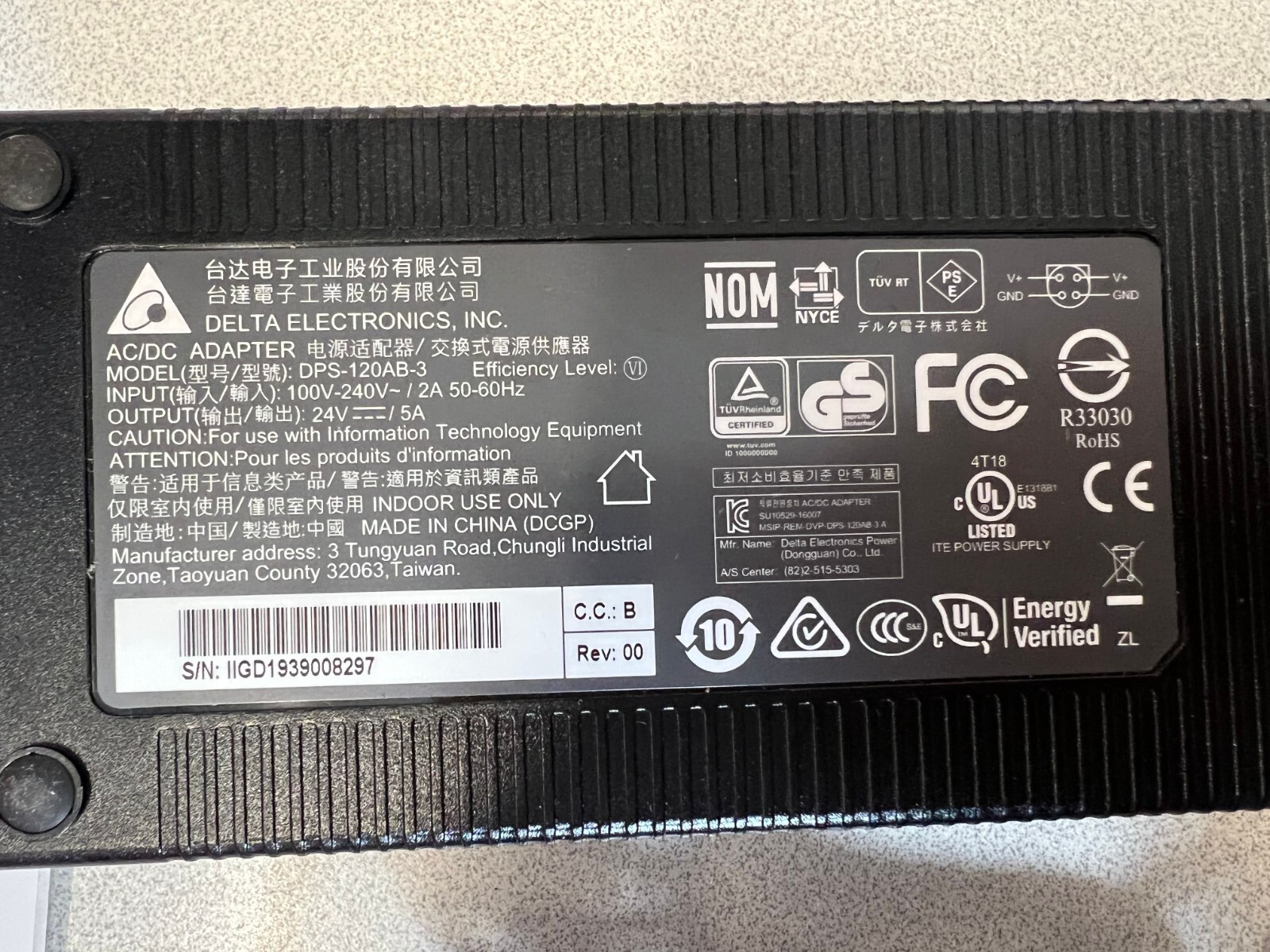 Original Delta Electronics DPS-120AB-3 24V 5A 4-Pin DIN AC Adapter Power Supply