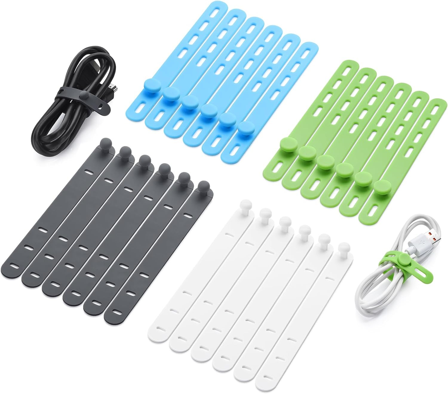 24PCS Silicone Cable Ties 5 Inch Reusable Cord Organizer Cable Management 4 Colo