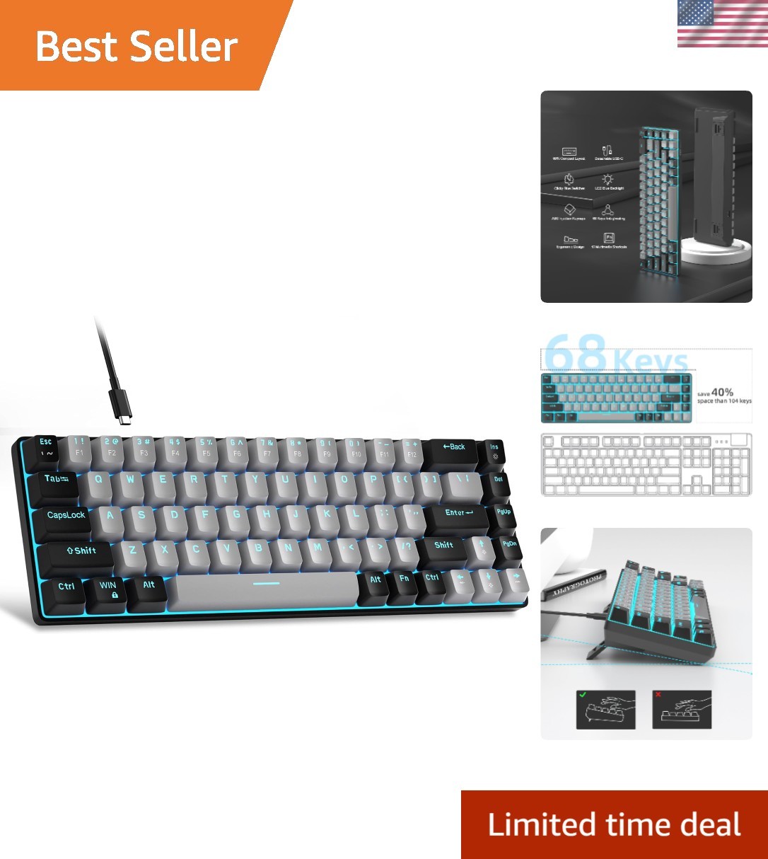 Ergonomic Mini Wired Keyboard with Customizable Backlight - For Gamers & Office