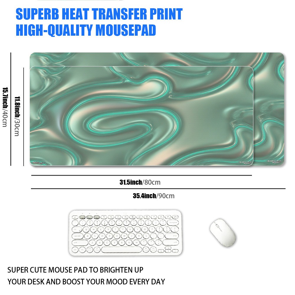 1 XXL Large Size Flowing Mint Green Metallic Fluid Mouse Pad, Light Luxury Fut