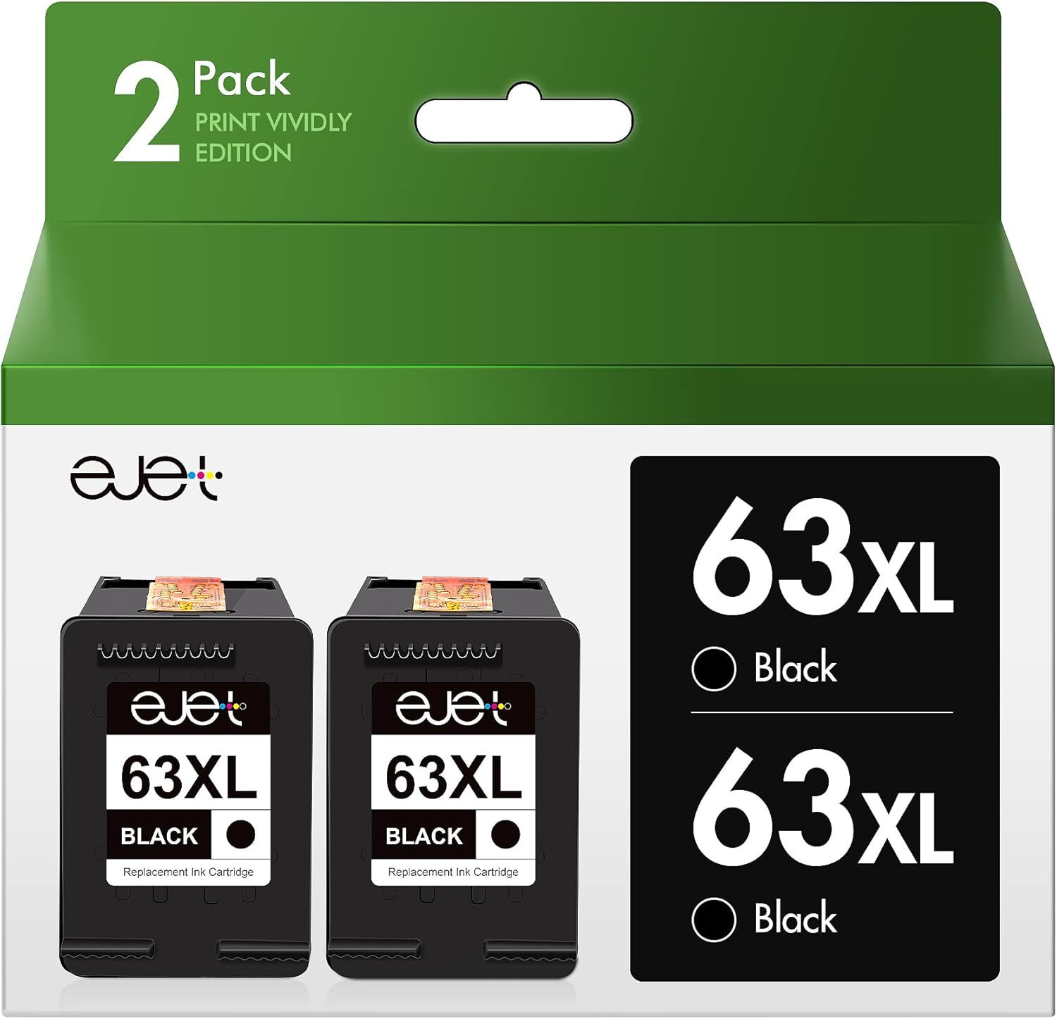 Hp 63Xl Black Ink Cartridge High Yield 2 Pack Compatible With Officejet Deskj...