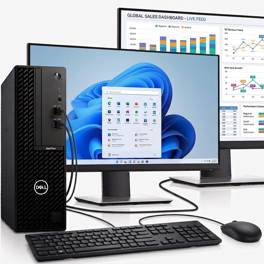 Dell OptiPlex Desktop Computer Dual 24 inch Monitor Windows 11 10th Gen Core i5