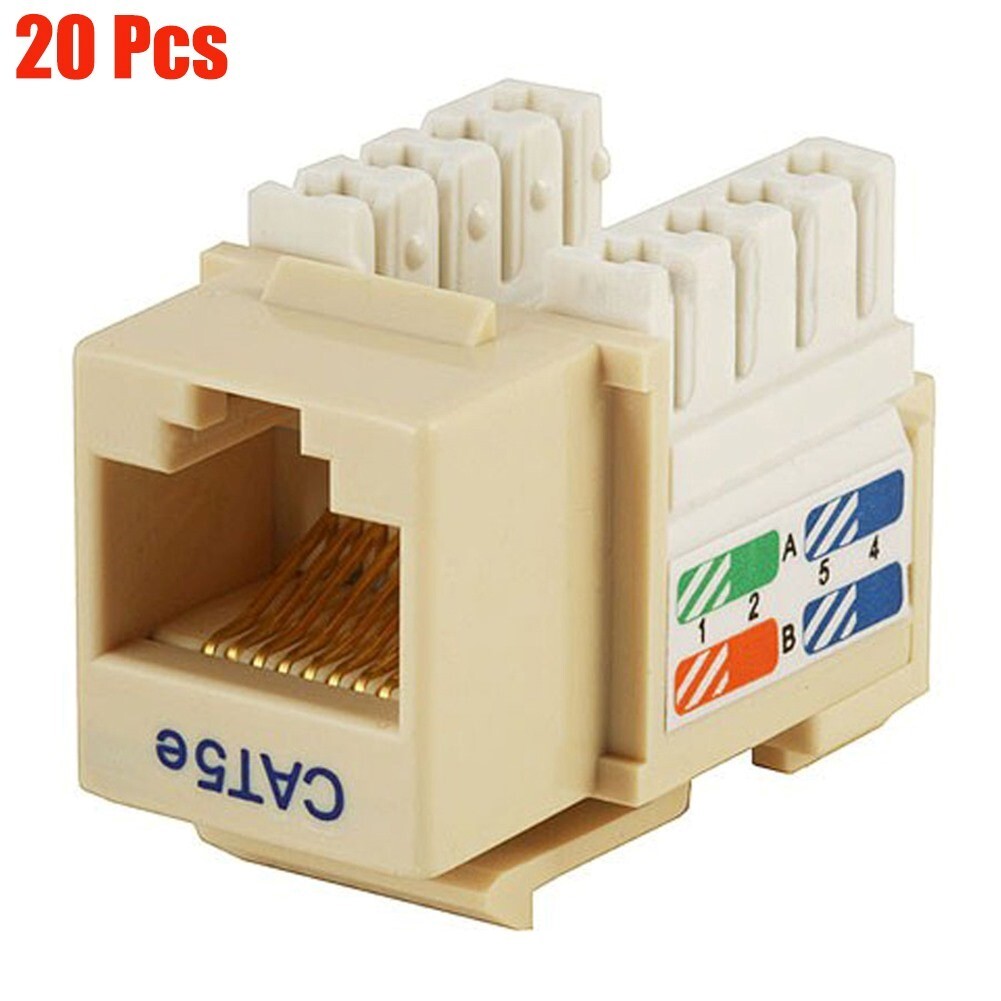 20Pcs Cat5E RJ45 Ethernet LAN Network Keystone Jack 110 Punch Down Snap-in Beige