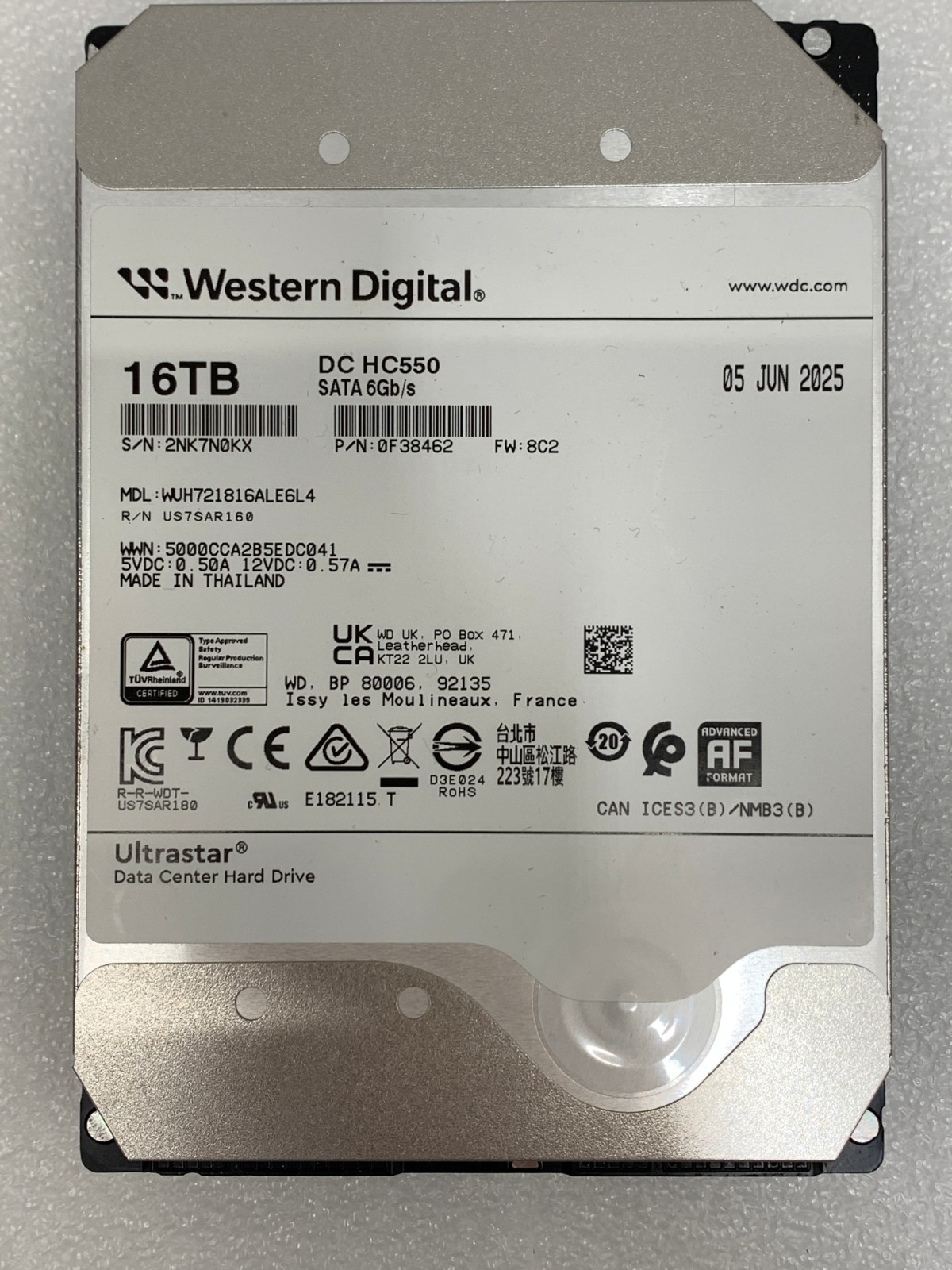 WD Ultrastar DC HC550 16TB 7.2K RPM 3.5'' SATA (WUH721816ALE6L4) Internal HDD