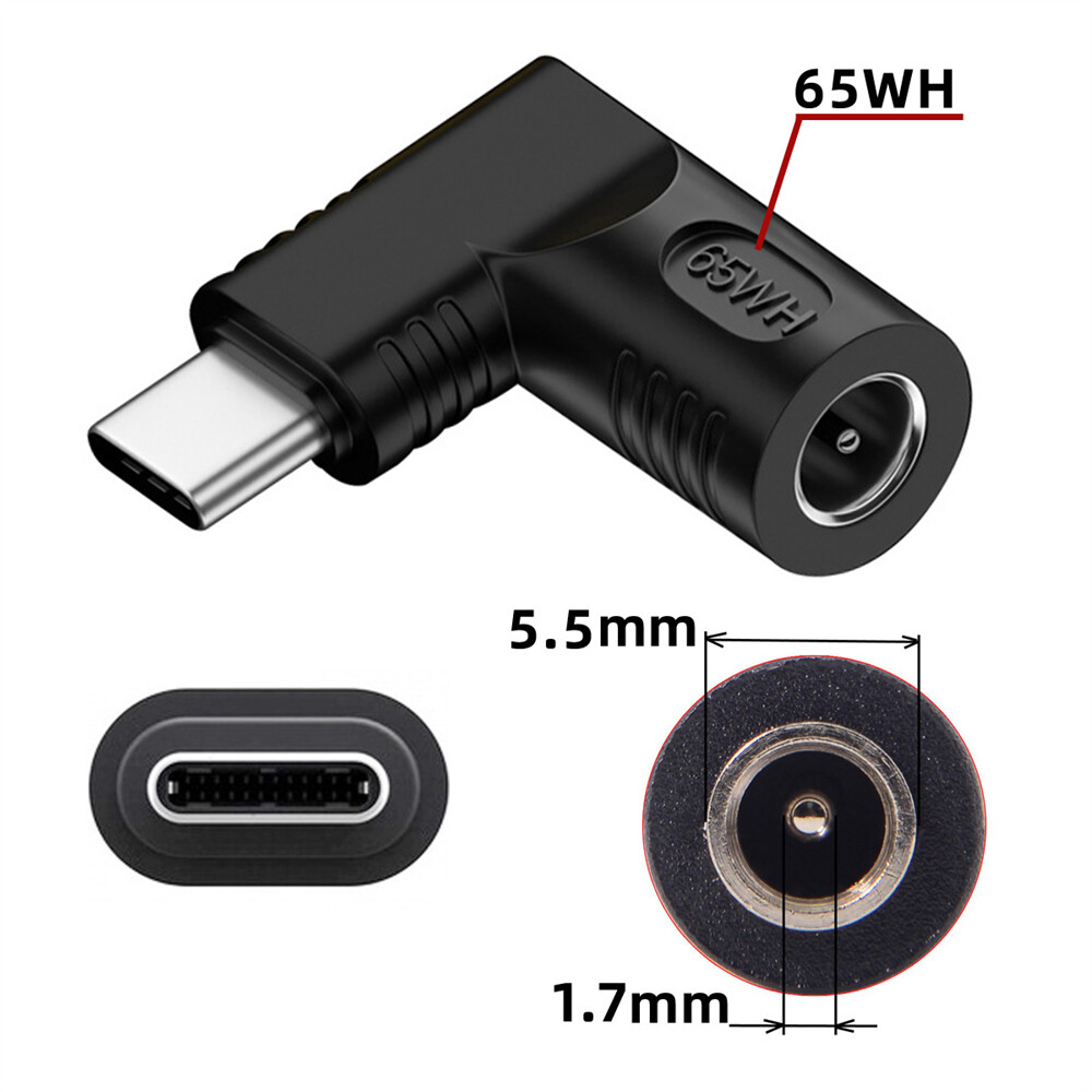 CABLECY DC Power Plug Charge to USB-C Adapter Type-C Connector for Laptop 65W
