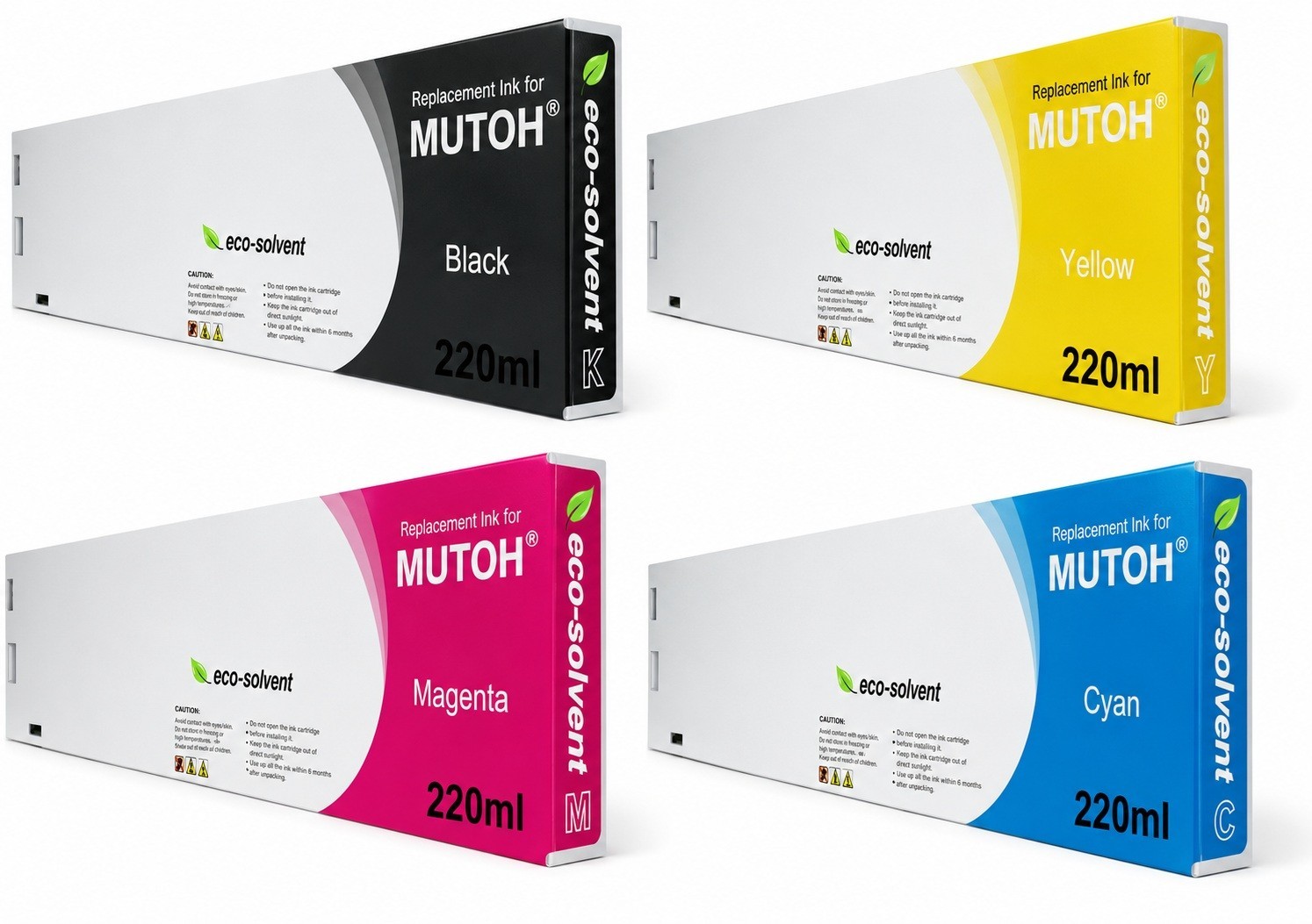 4x COMPATIBLE MUTOH ECO SOLVENT INK CARTRIDGES ValueJet 1204 1304 628 CYMK 220ML