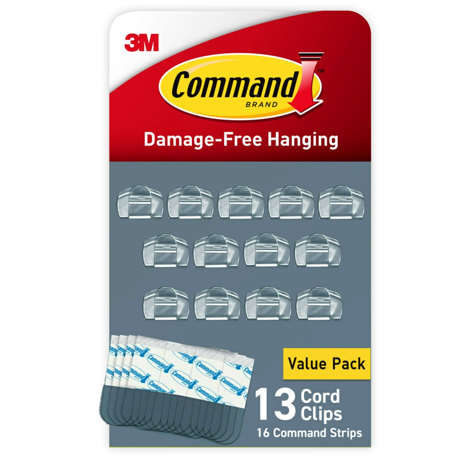 Command Clear Cord Clips, 13 Clips, 16 Strips