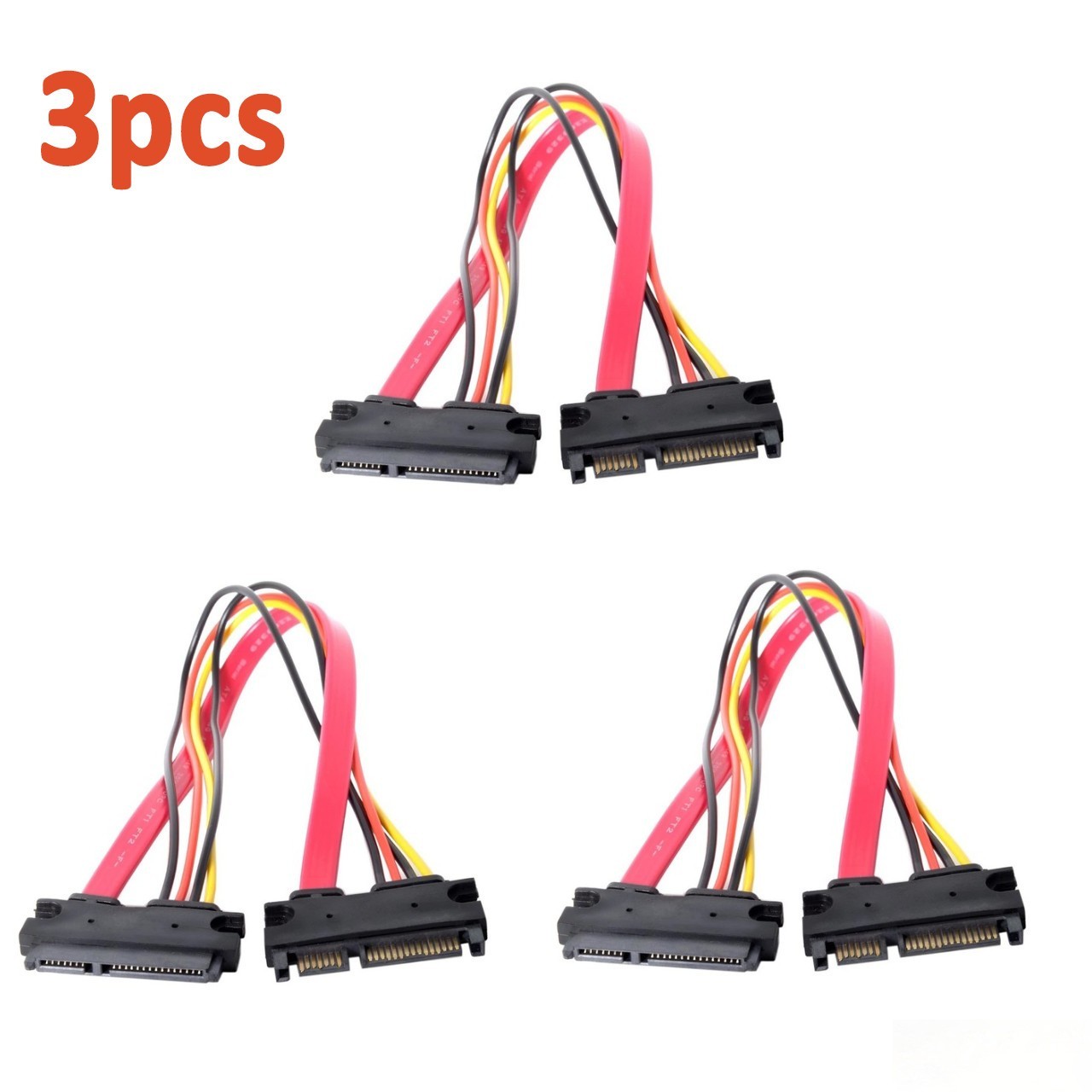 3-Pack SATA Extension Cable 7+15 Pin Male to Female for PC HDD SSD Power Data