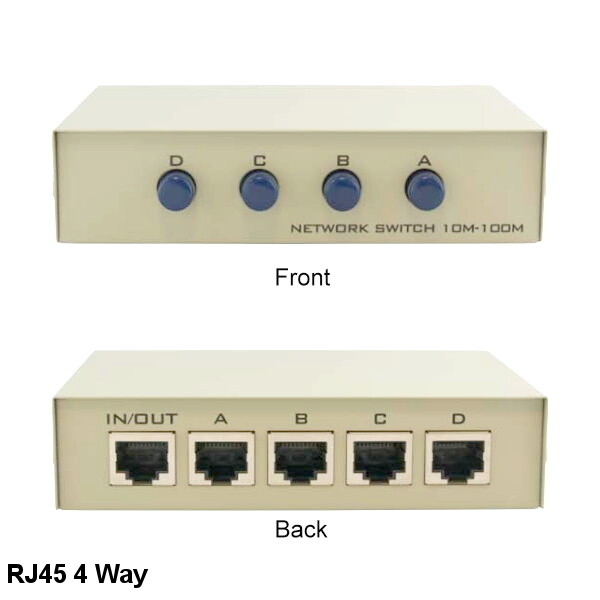 4 Way RJ45 Manual Data Switch Box Push Button Type Network Router Modem Internet