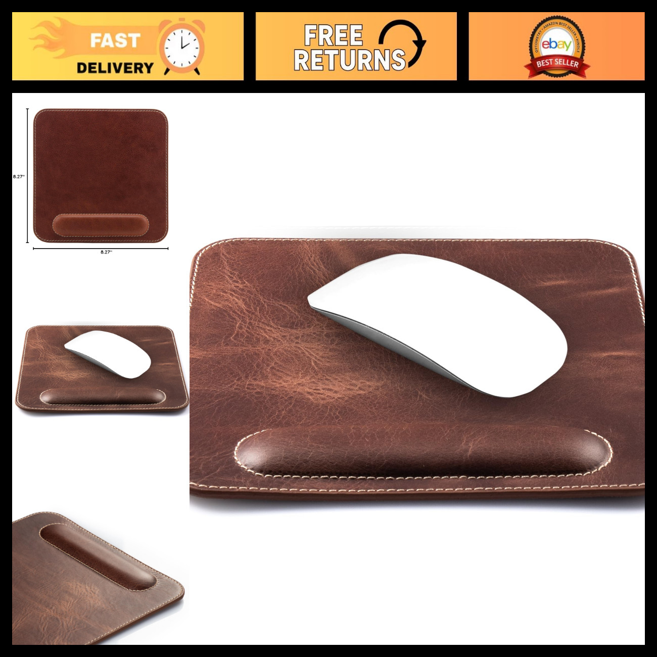 Ergonomic Leather Mouse Pad with Wrist Rest - Non-Slip Base, Smooth Surface