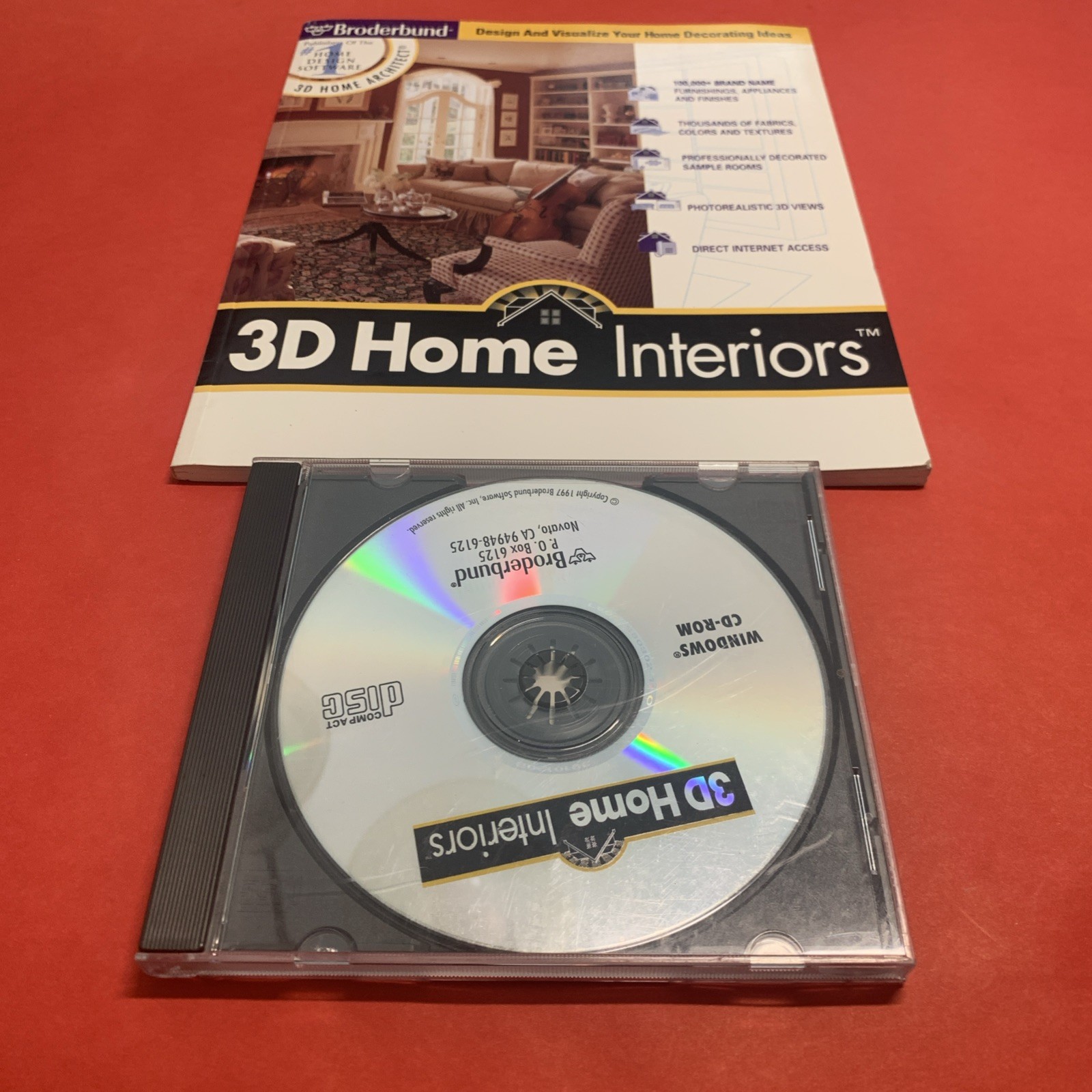 3D Home Interiors by Broderbund 1997- Software for Windows CD-Rom PC WITH BOOK