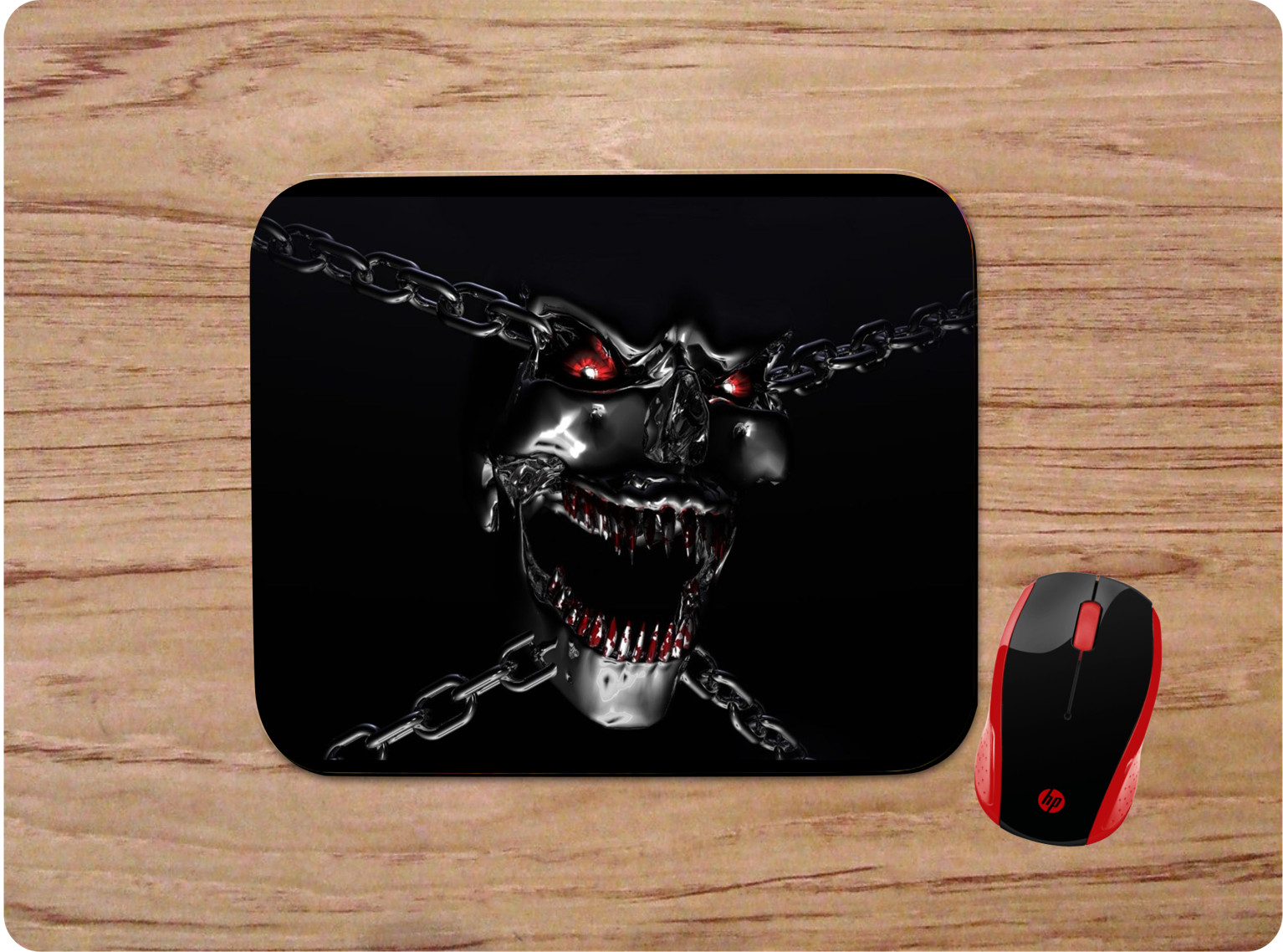 BLOODY RED EYED SKULL IN CHAINS DARK ART SCARY FREAKY UNIQUE CUSTOM MOUSEPAD