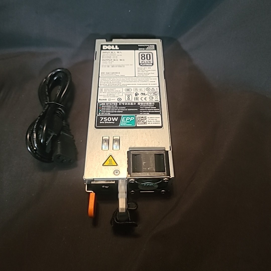 Dell 750W 80 Plus Platinum PSU Model D750E-S6 With Power Cord 