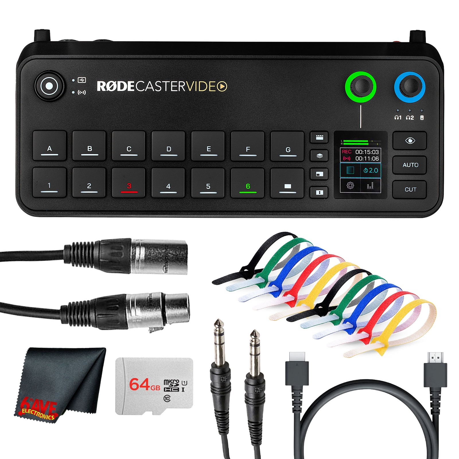 RODECaster Video All-in-One Production Console + 64GB Card + XLR Cable + 1/4 TRS