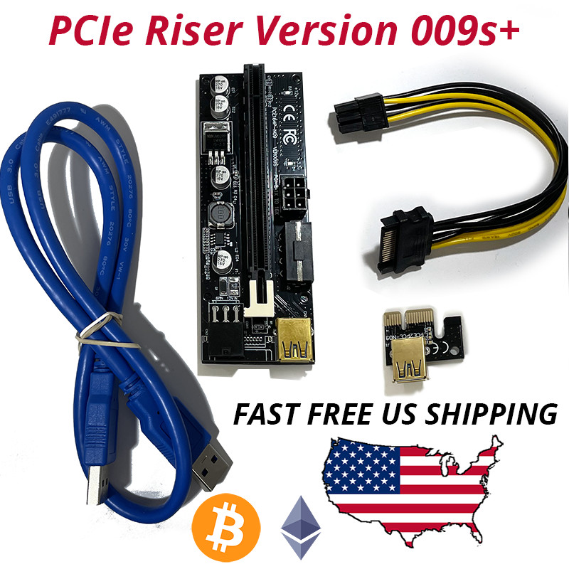 PCIe Riser PCI-E 1X 4x 8x 16x Extender USB Dual 6Pin Adapter Card SATA ver 009s+