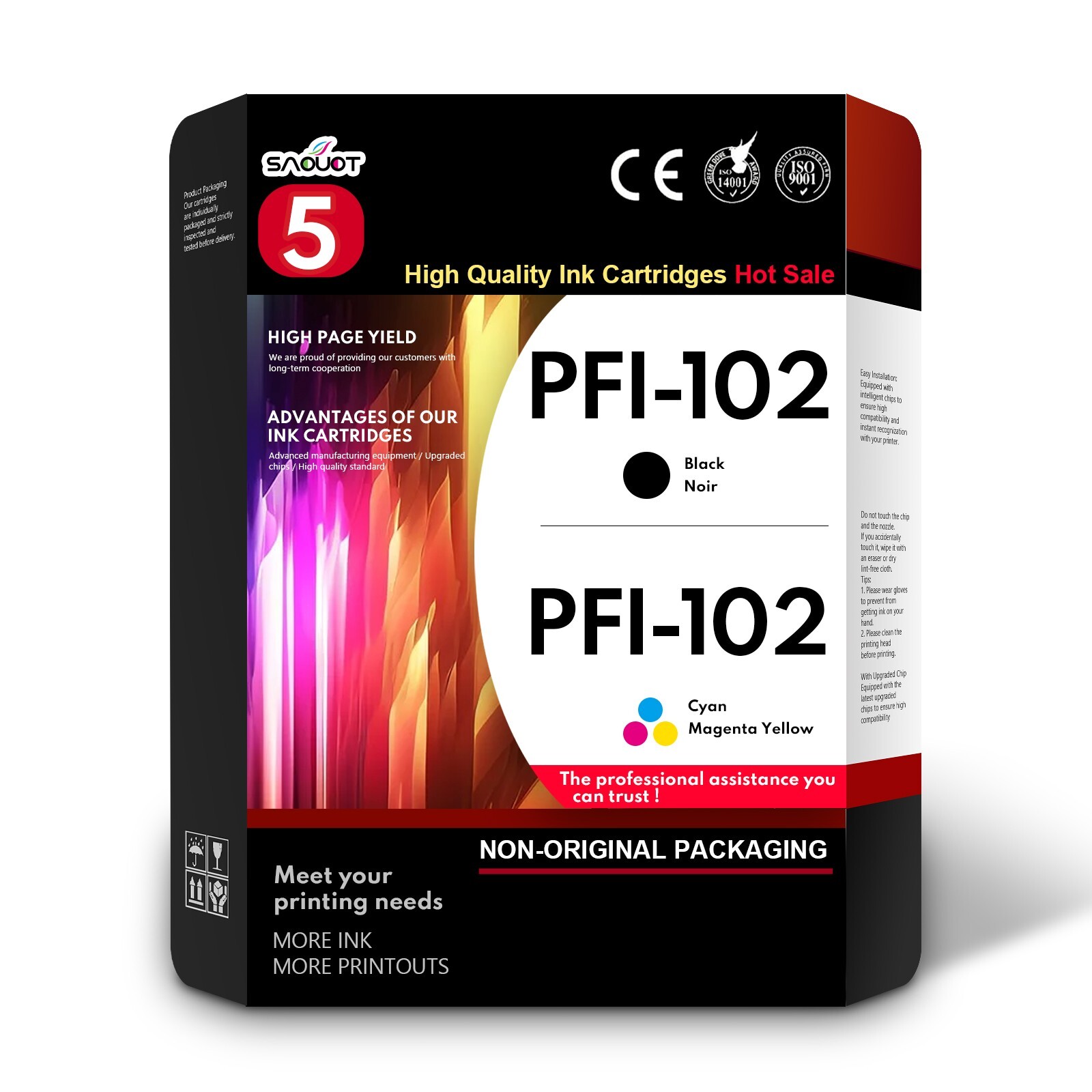 5 Pack PFI-102 Compatible Ink Tank PFI 102 for Canon lmage PROGRAF IPF500 IPF510
