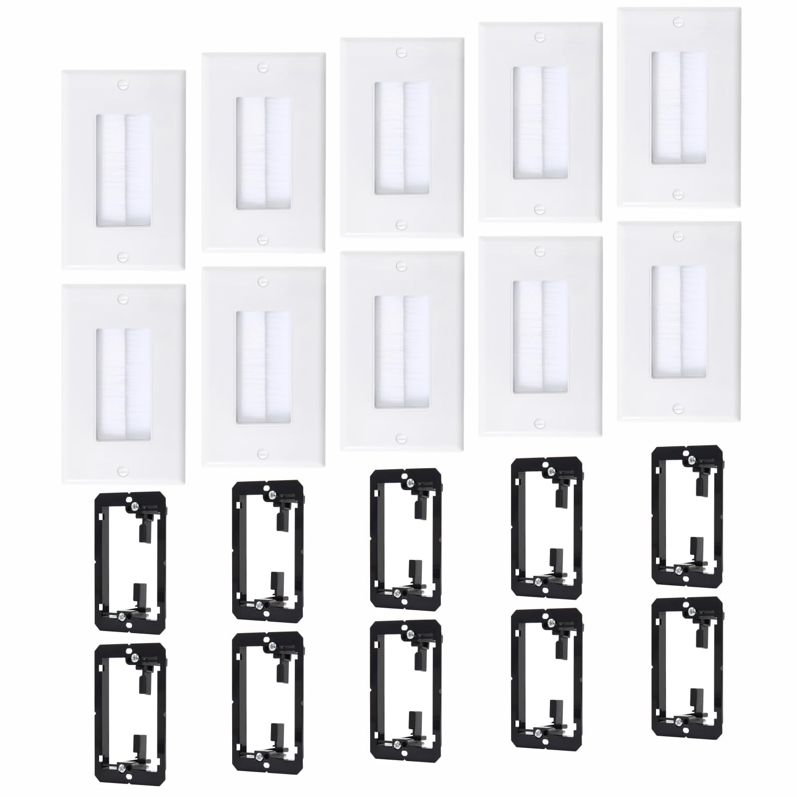 10 Pack Brush Wall Plate Cable Pass Through with Low Voltage Mounting Bracket...