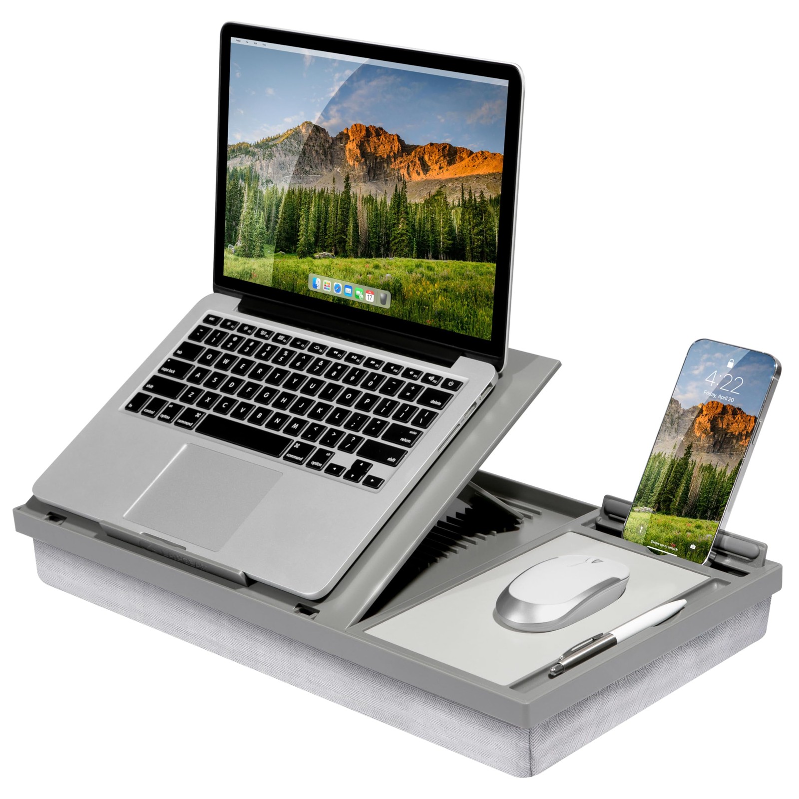 LAPGEAR Ergo Pro Lap Desk 20 Adjustable Angles, Mouse Pad, Phone Holder, Gray