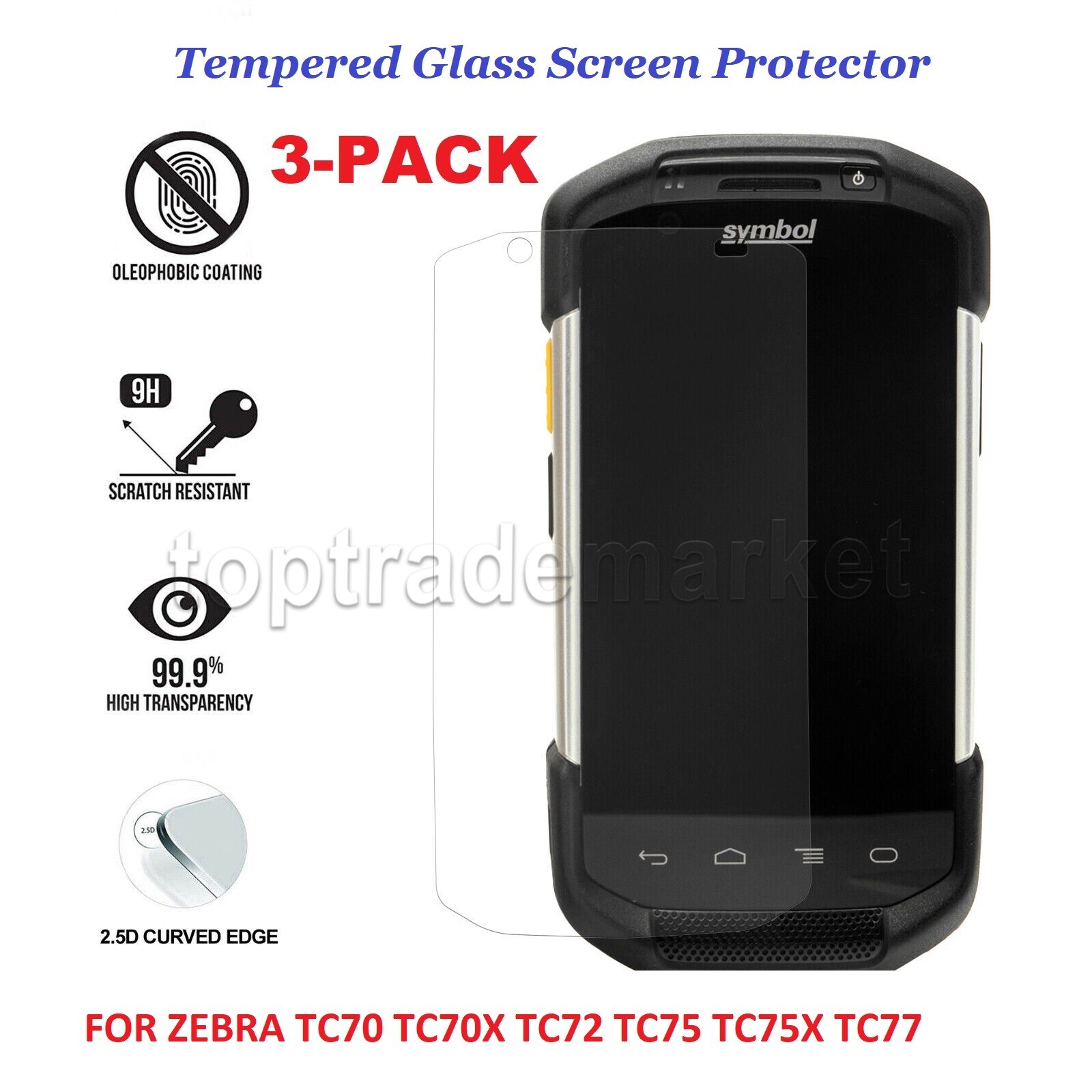 3-PACK Tempered Glass Screen Protector for Zebra TC70 TC70X TC72 TC75 TC75X TC77