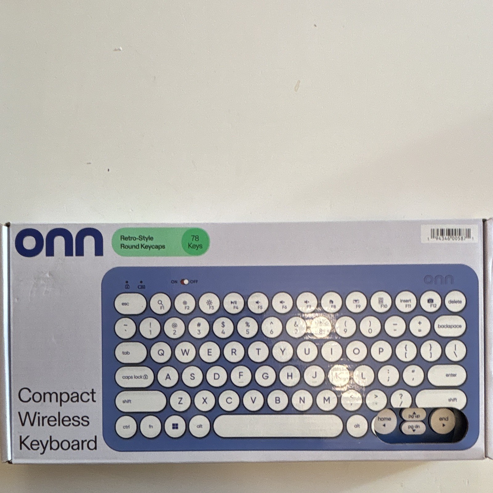 ONN  Compact Wireless Keyboard, 78 Keys, Blue Retro Round Keycaps