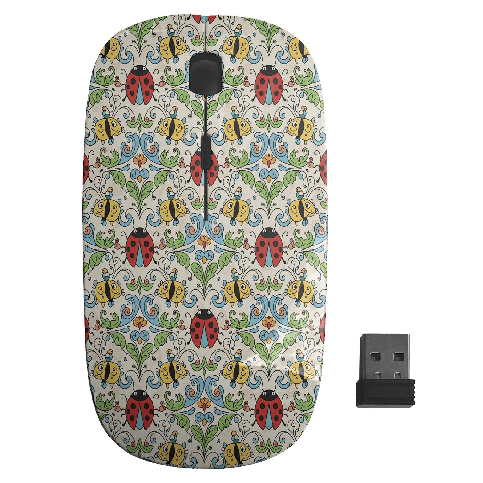Ladybugs Bees Vintage Pattern, Optical Wireless Mouse, Desktop Laptop Mice
