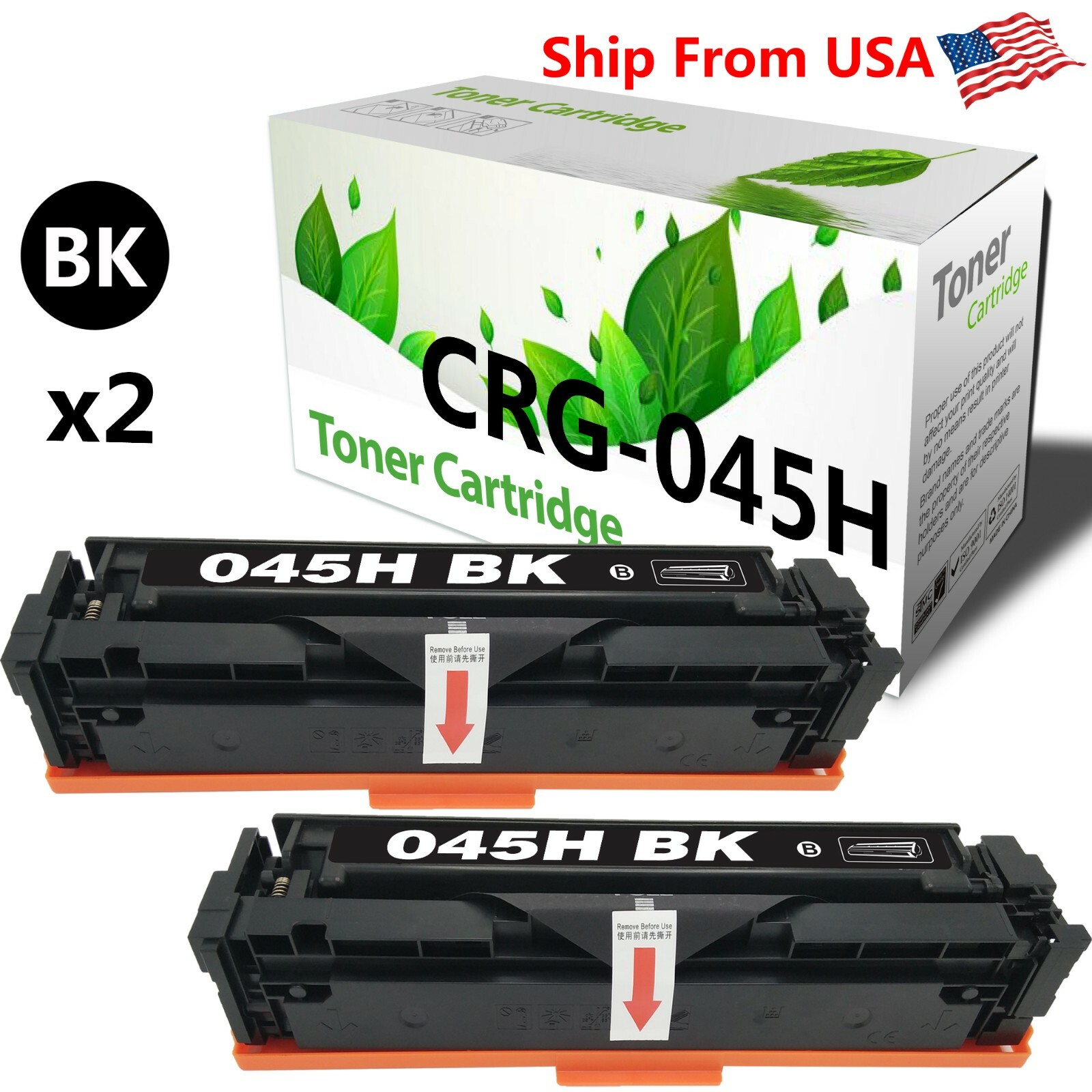 2 PK CRG-045H 045H Black Toner Cartridge For Color imageCLASS LBP612Cdw