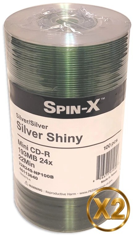 200-Pak Spin-X 3-Inch Mini Silver Top 24X 8cm CD-R's & Mini Sleeves