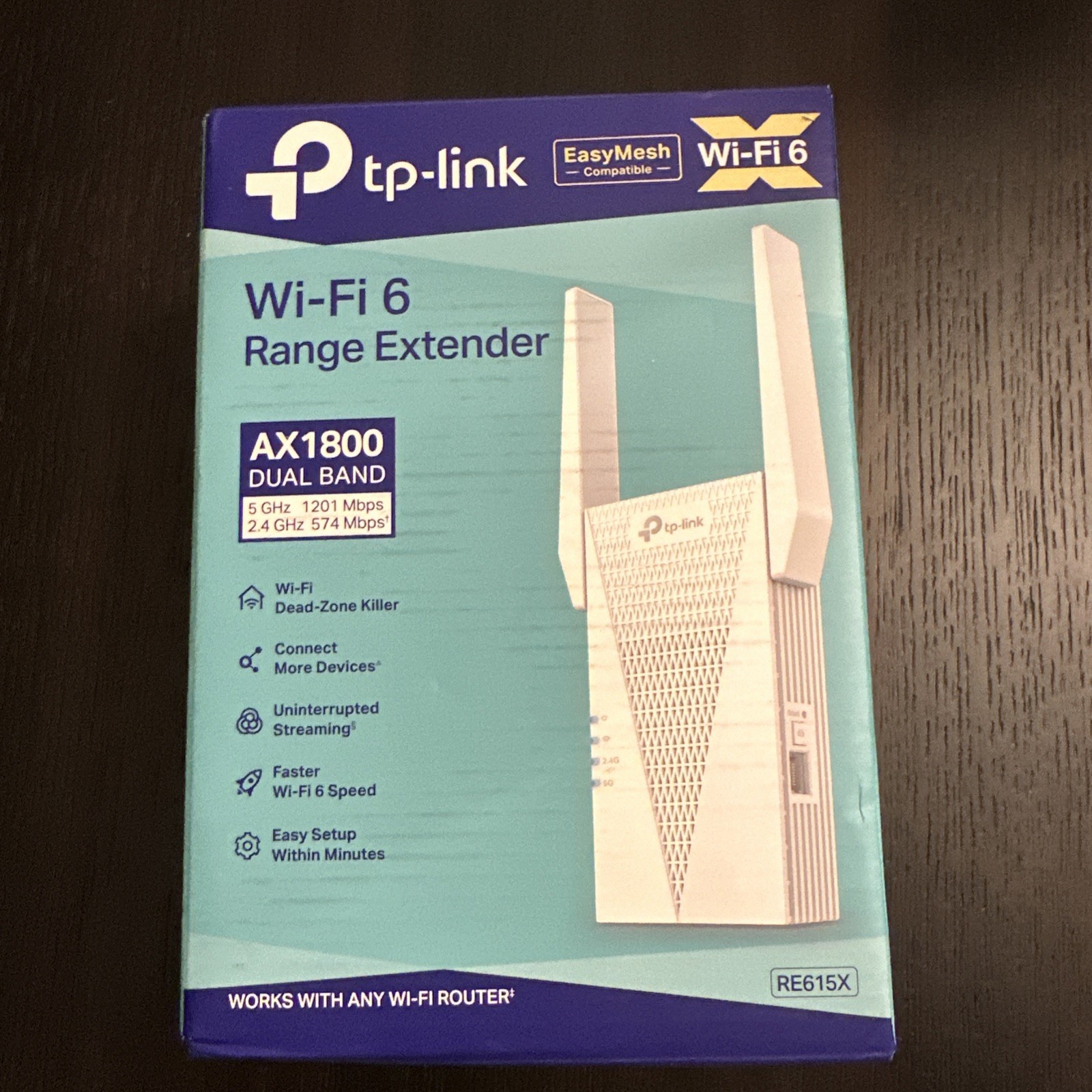 TP-Link RE615X AX1800 WiFi 6 Extender Dual Band Ethernet EasyMesh 2100 Sq Ft
