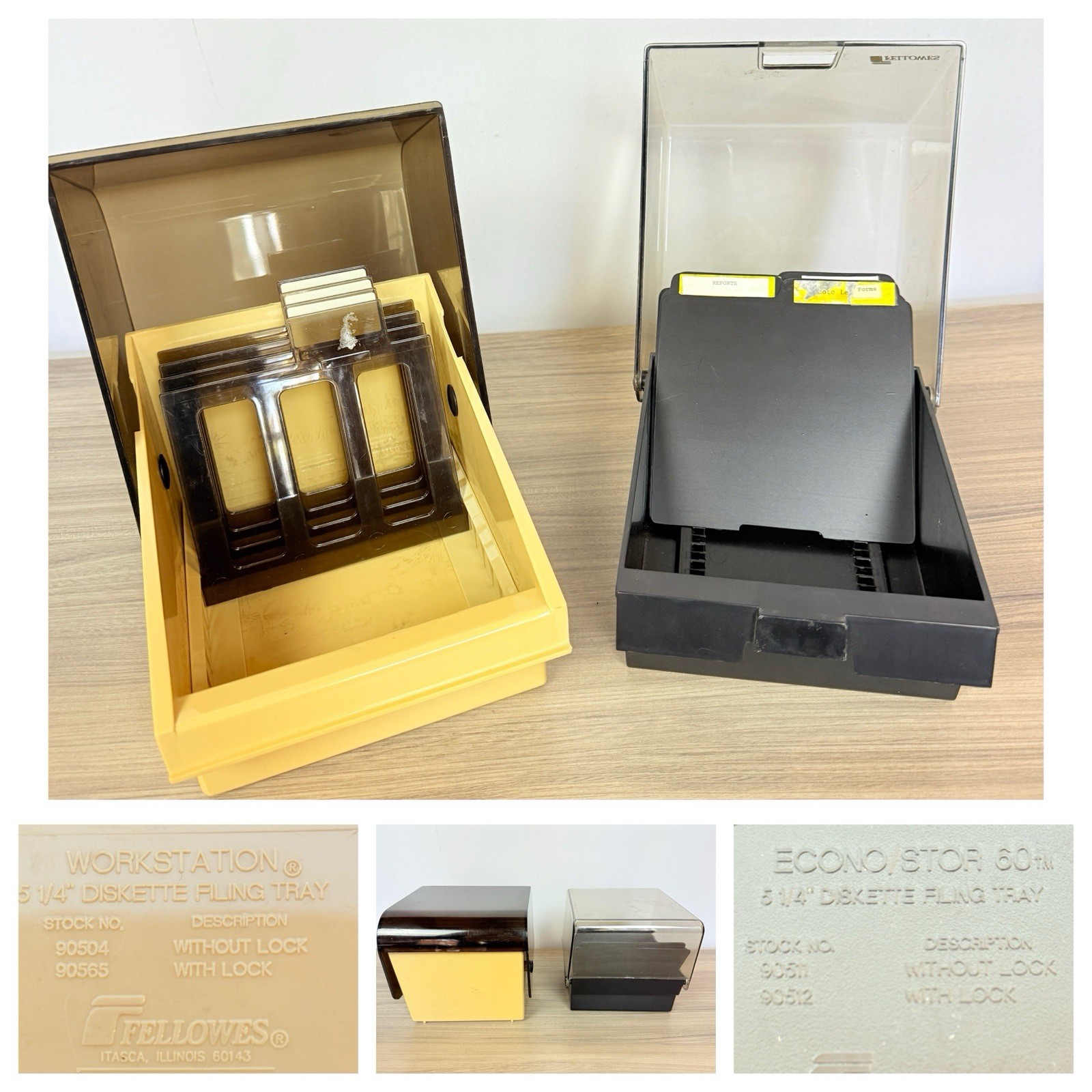 VTG Pair (2) Fellowes 5.25” Floppy Disk ECONO STOR 60 + Workstation Filing Tray