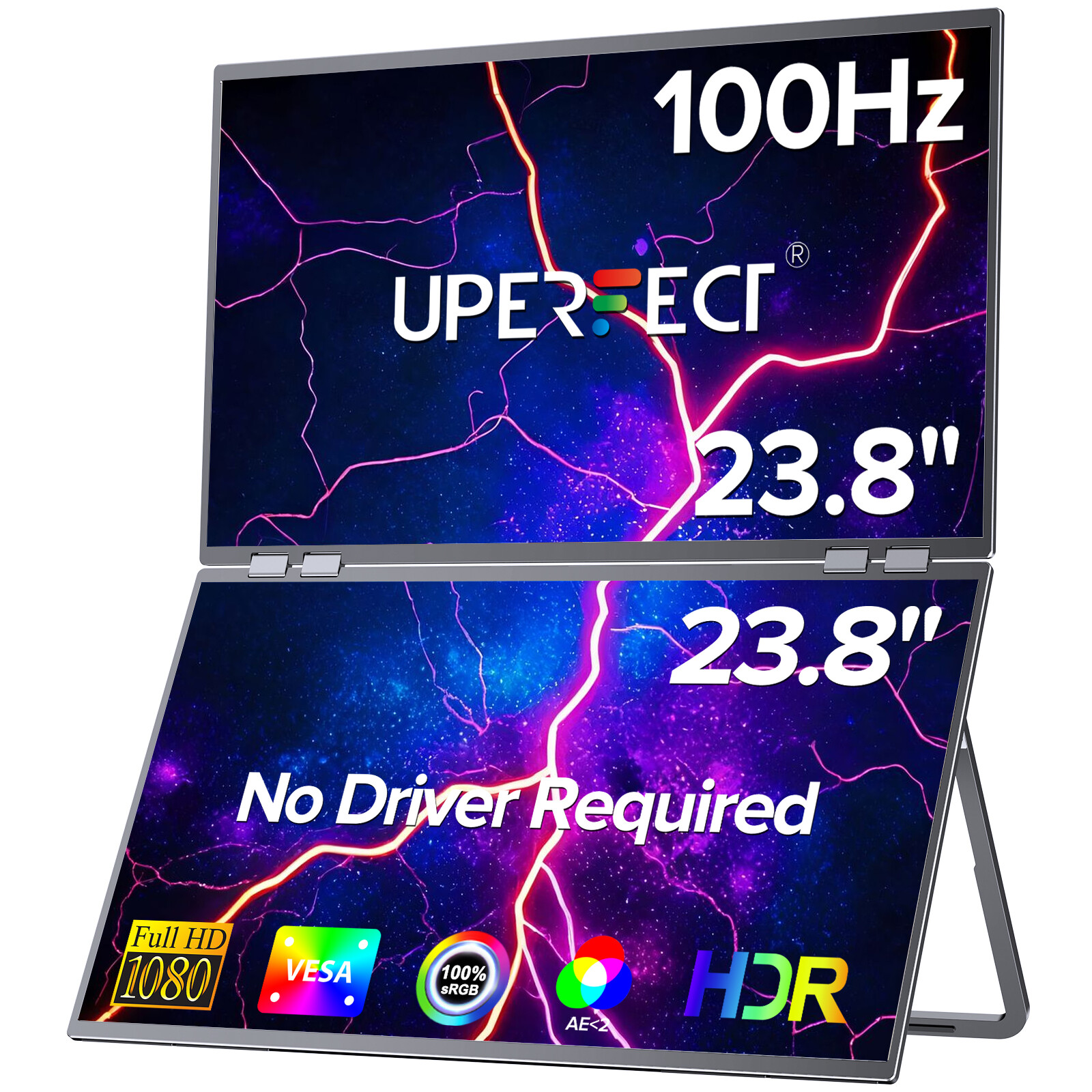 UPERFECT 23.8" FHD 100Hz Dual Monitor Adjustable Stand Monitor Extender Screen