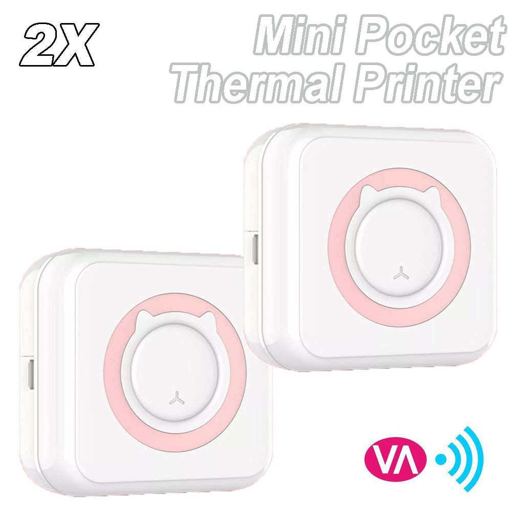 2pcs Portable Inkless Mini Thermal Printer - Wireless, Photo Label Printing Pink