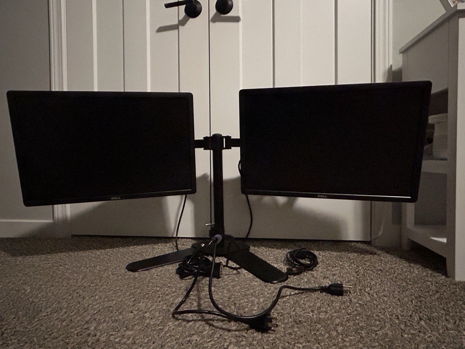 Dual Dell 22" Monitor Setup w/ Dual Stand + Power & HDMI Video Cables