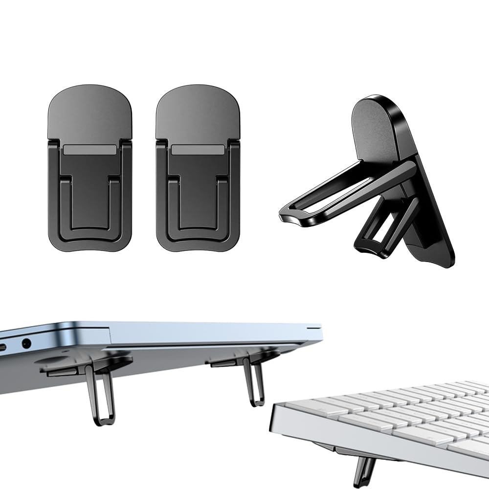 PONICOR 2PCS Zinc Alloy Mini Foldable Laptop Stand, Portable Computer Black