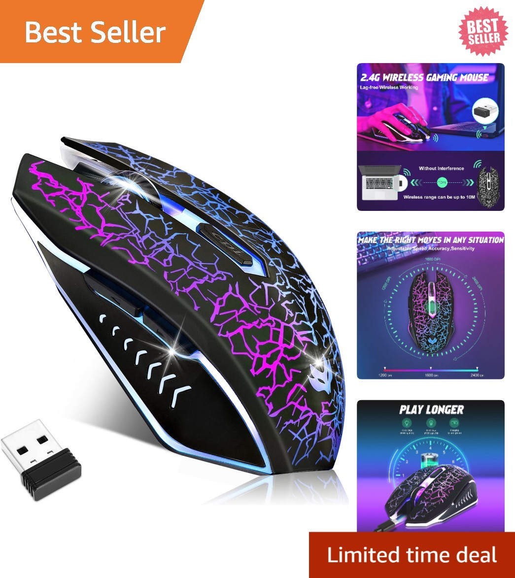 Stylish Black Wireless Mouse with 7-Color Backlight and Long Battery Life