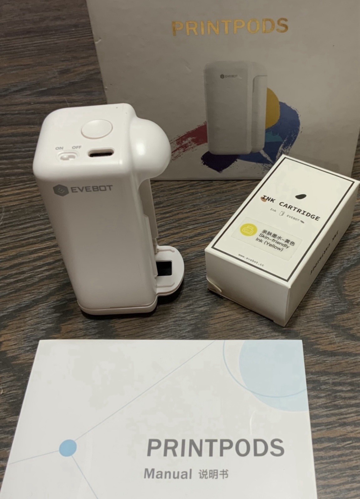 EVEBOT PrintPods Mini Handheld Portable Multi-Function Printer, Skin Safe, W/Ink